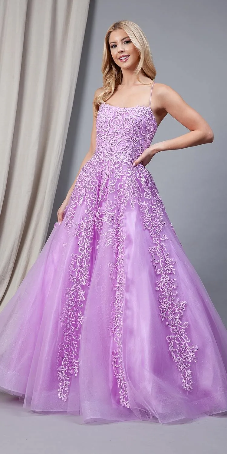 Amelia Couture BZ016 Long A-Line Ballgown Boat Neckline Embroidery