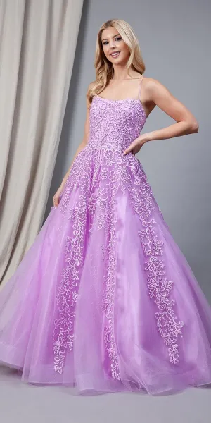 Amelia Couture BZ016 Long A-Line Ballgown Boat Neckline Embroidery