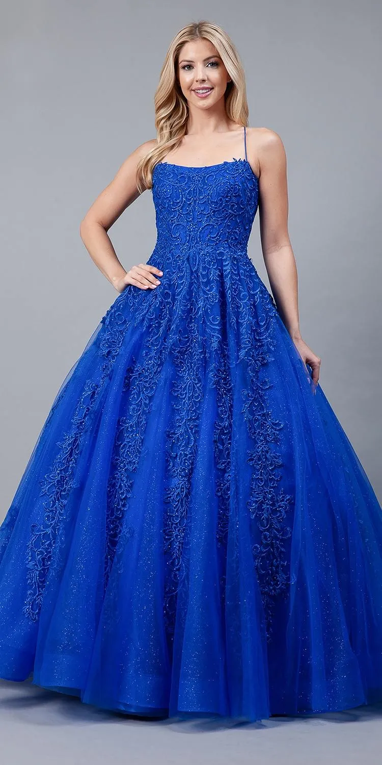 Amelia Couture BZ016 Long A-Line Ballgown Boat Neckline Embroidery