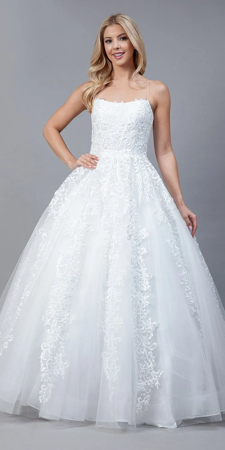 Amelia Couture BZ016 Long A-Line Ballgown Boat Neckline Embroidery