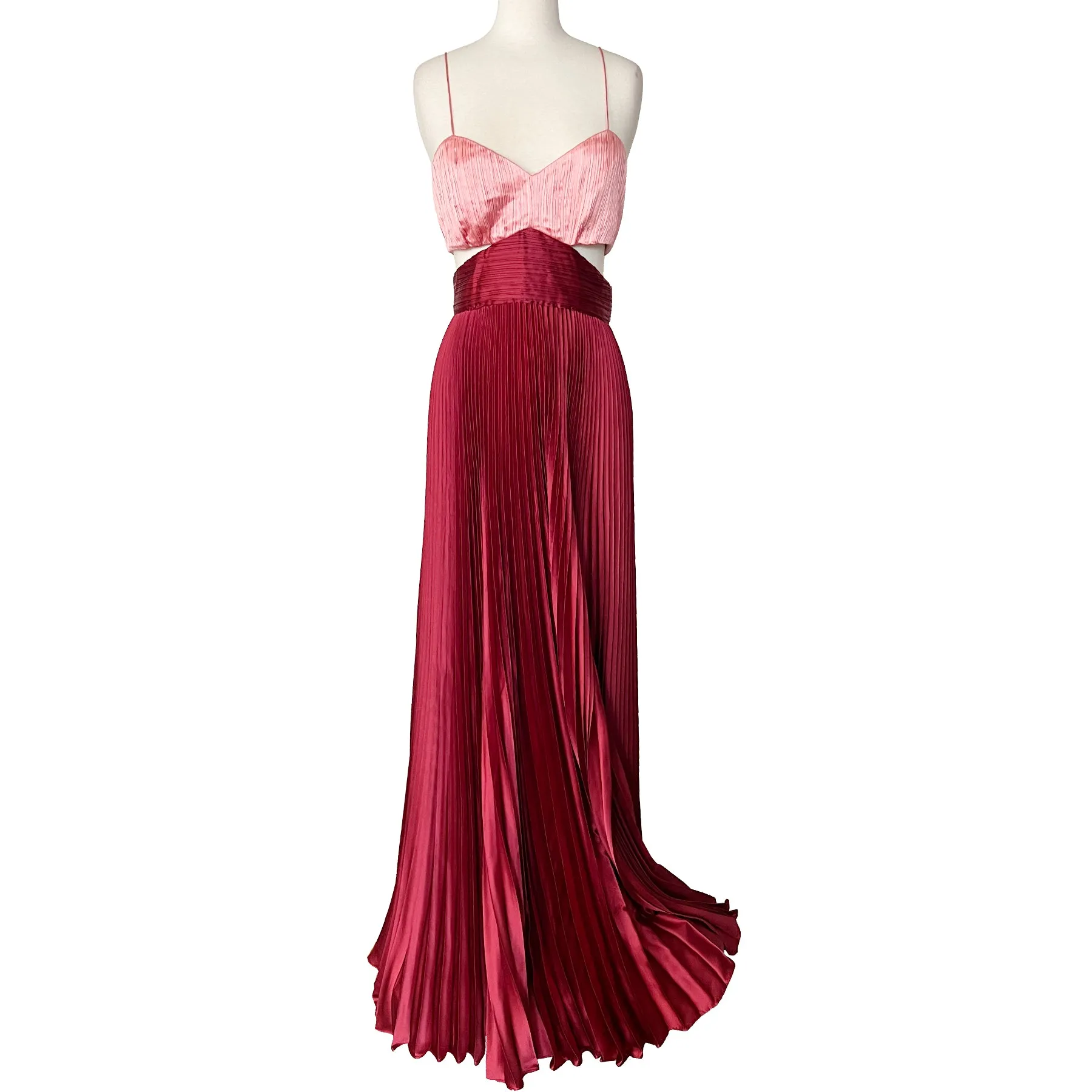 AMUR Elodie Two Toned Cut Out Pleated Satin Gown With Side Slit Long Gown Size US 10