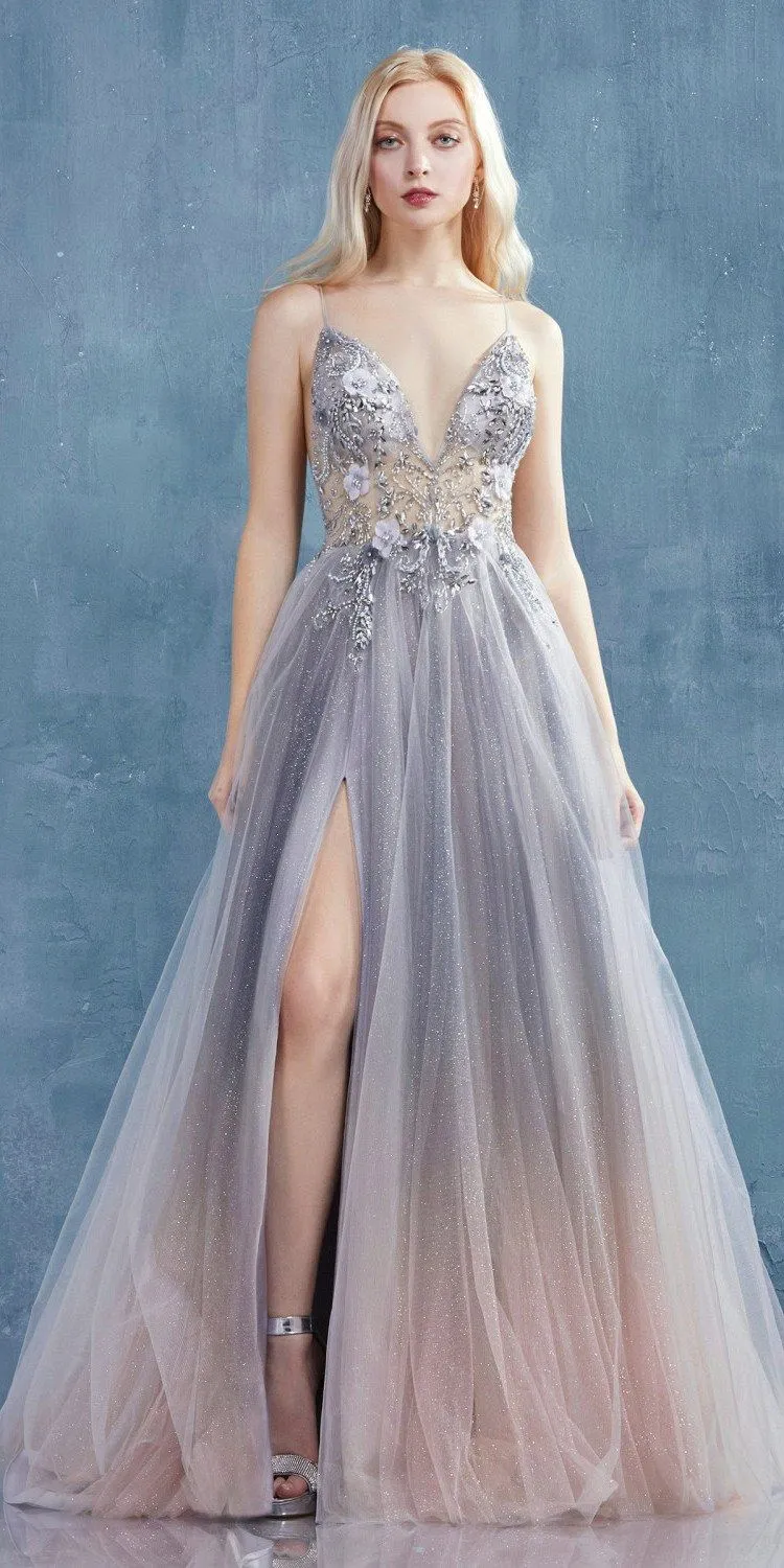 Andrea & Leo A0850 Appliqued Long Dress Sheer-Midriff