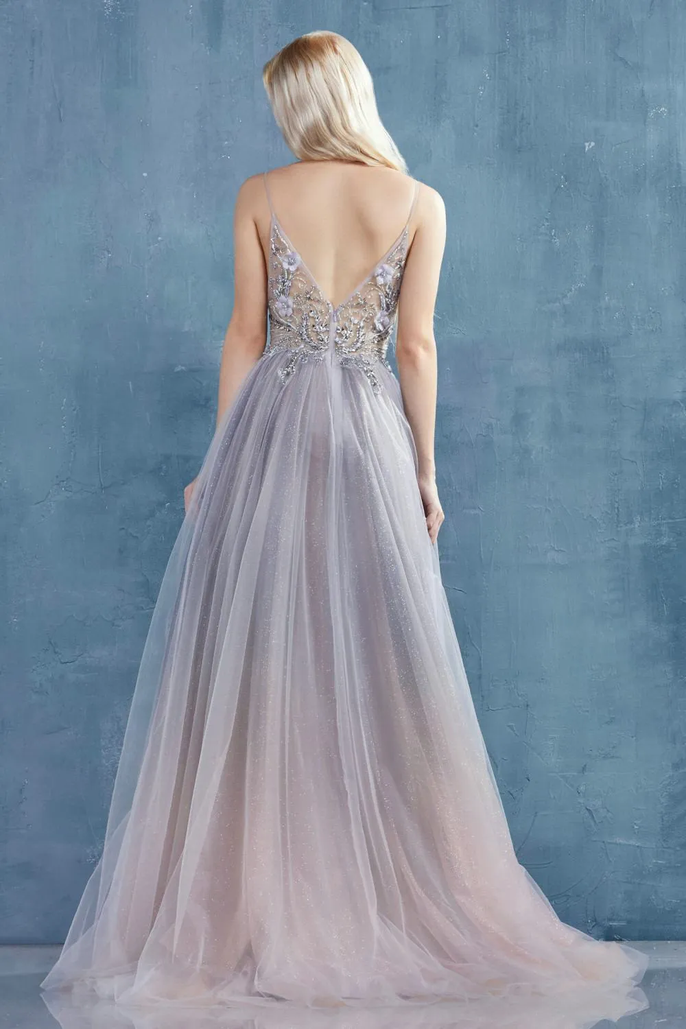 Andrea & Leo A0850 Appliqued Long Dress Sheer-Midriff