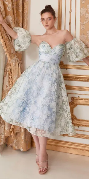 Andrea & Leo A1196 Strapless English Garden Tea Gown with Puff Sleeves