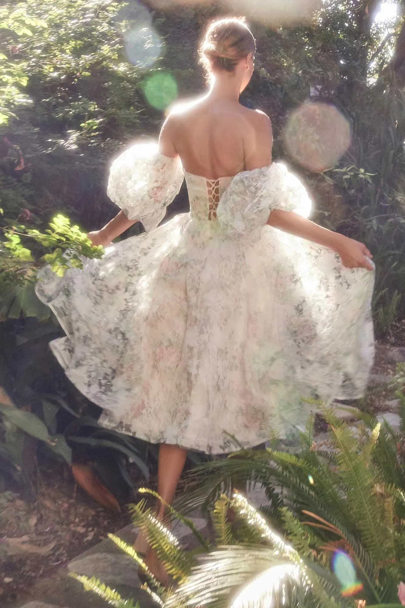 Andrea & Leo A1196 Strapless English Garden Tea Gown with Puff Sleeves