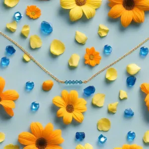 Aquamarine Blue Crystal  Bar Necklace
