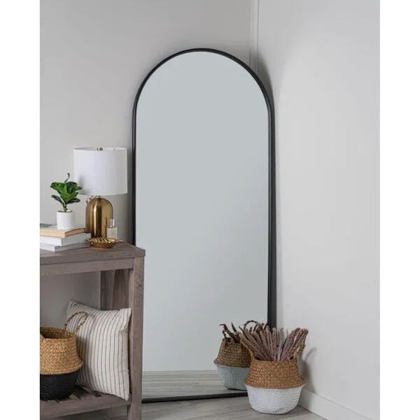 Arch Metal Floor Mirror with a Black Finish