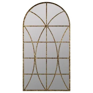 Arched Antique Gold and Black Metal Wall Mirror with Aged Gold and Black Overlay