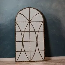 Arched Antique Gold and Black Metal Wall Mirror with Aged Gold and Black Overlay