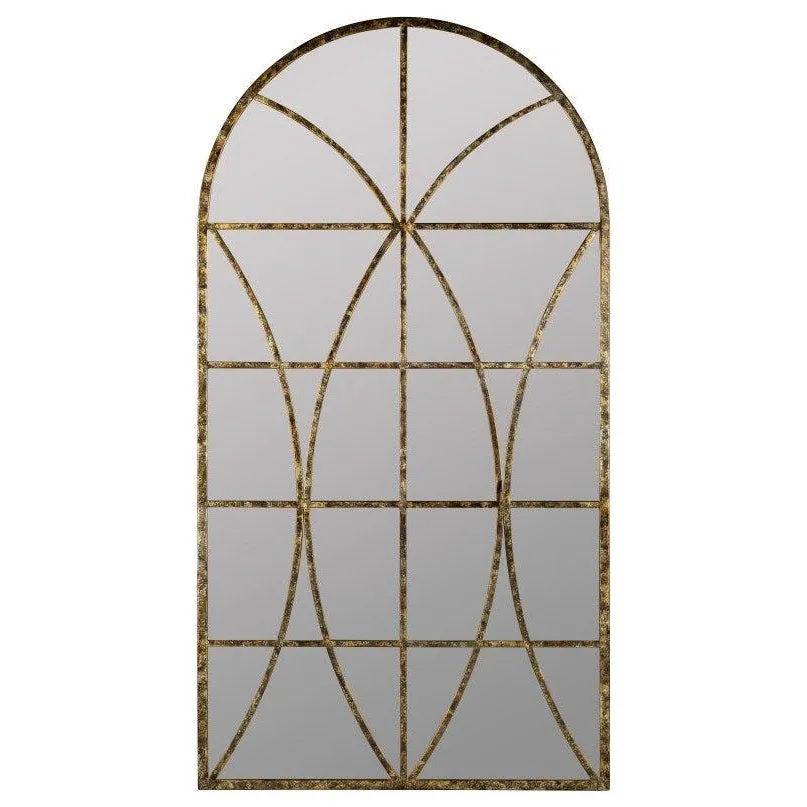 Arched Antique Gold and Black Metal Wall Mirror with Aged Gold and Black Overlay