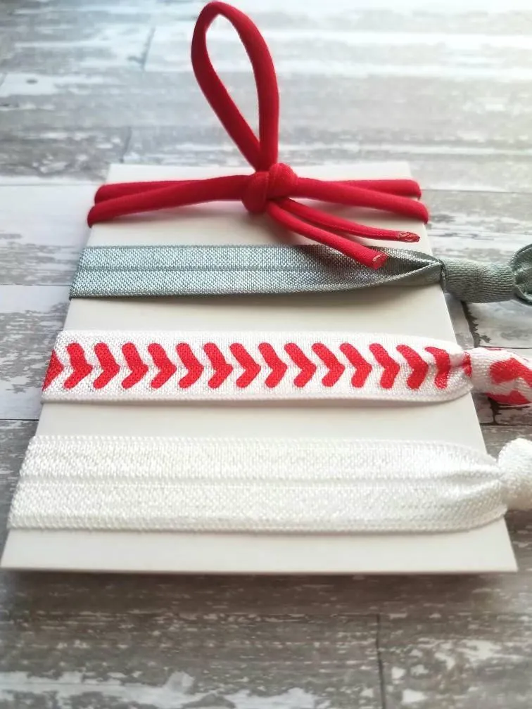 Baseball Hair Tie Set, baseball elastic, baseball hair ribbon, baseball hair band, ponytail holder, coach gift, baseball fan gift, team mom