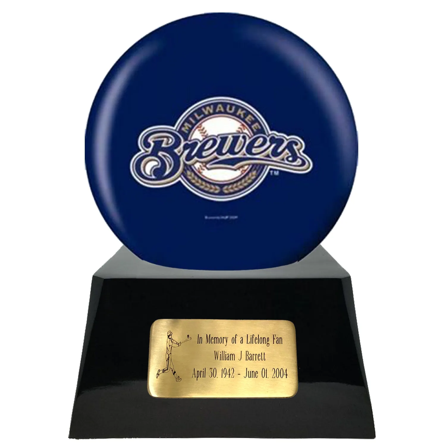 Baseball Trophy Urn Base with Optional Milwaukee Brewers Team Sphere