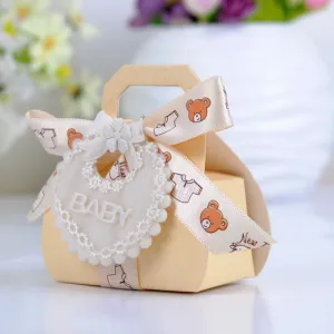 Bear Shape DIY Paper Wedding Gift Christening Baby Shower Party Favor Boxes Candy Box with Bib Tags & Ribbons12pcs