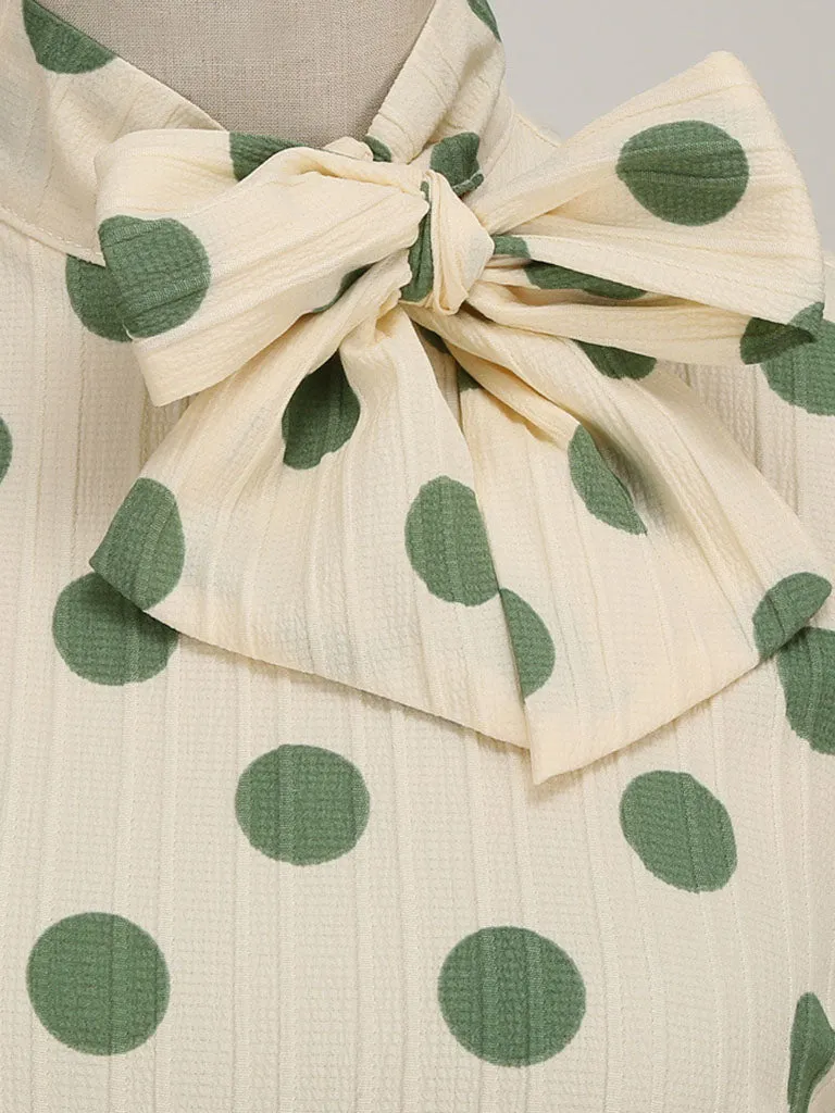 Big BowKnot Polka Dots Puff Long Sleeve Audrey Hepburn Style 1950S Vintage Dress