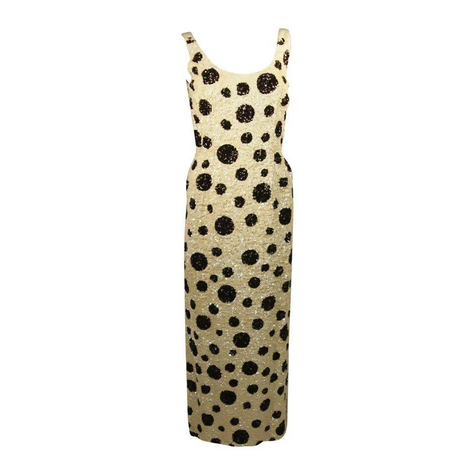 Black & White Polka Dot Iridescent Sequin Gown | Size 27