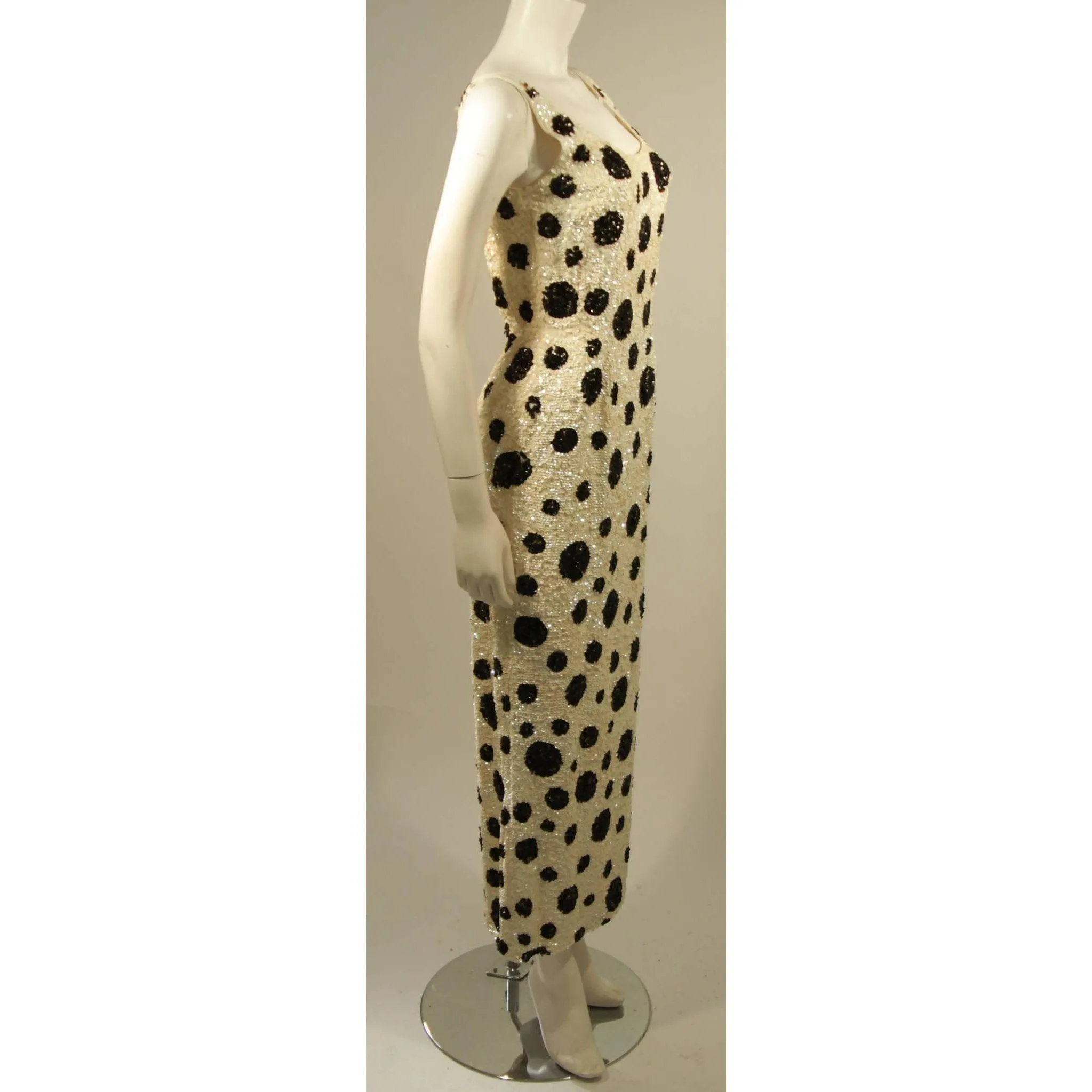 Black & White Polka Dot Iridescent Sequin Gown | Size 27