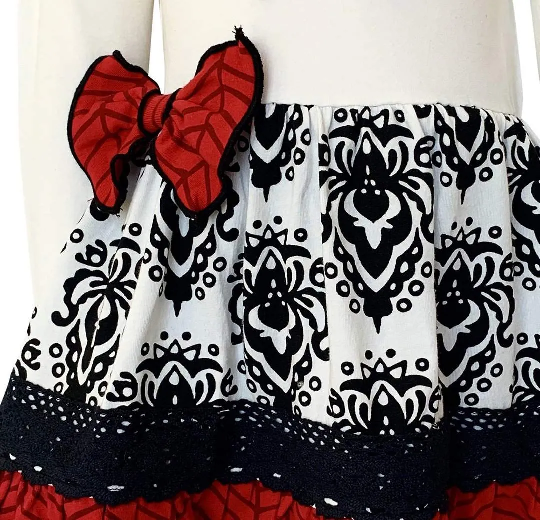 Black Damask Cream Herringbone Dress Tunic Set 2T-10