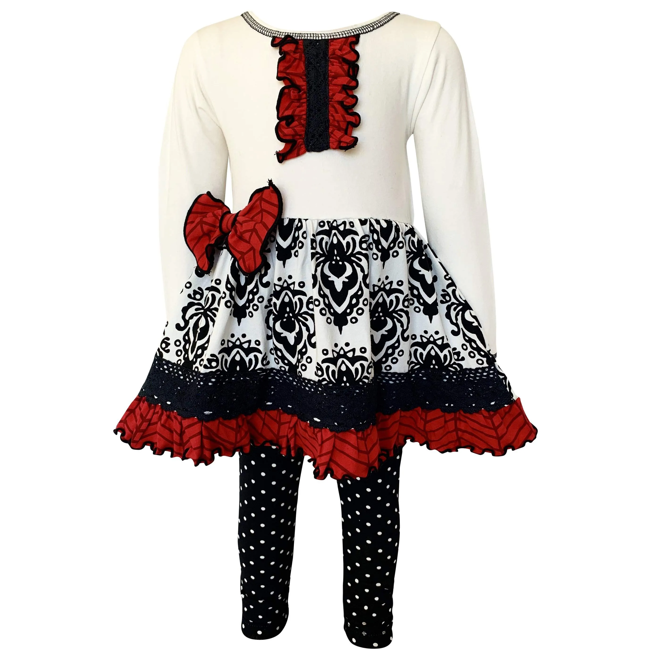 Black Damask Cream Herringbone Dress Tunic Set 2T-10