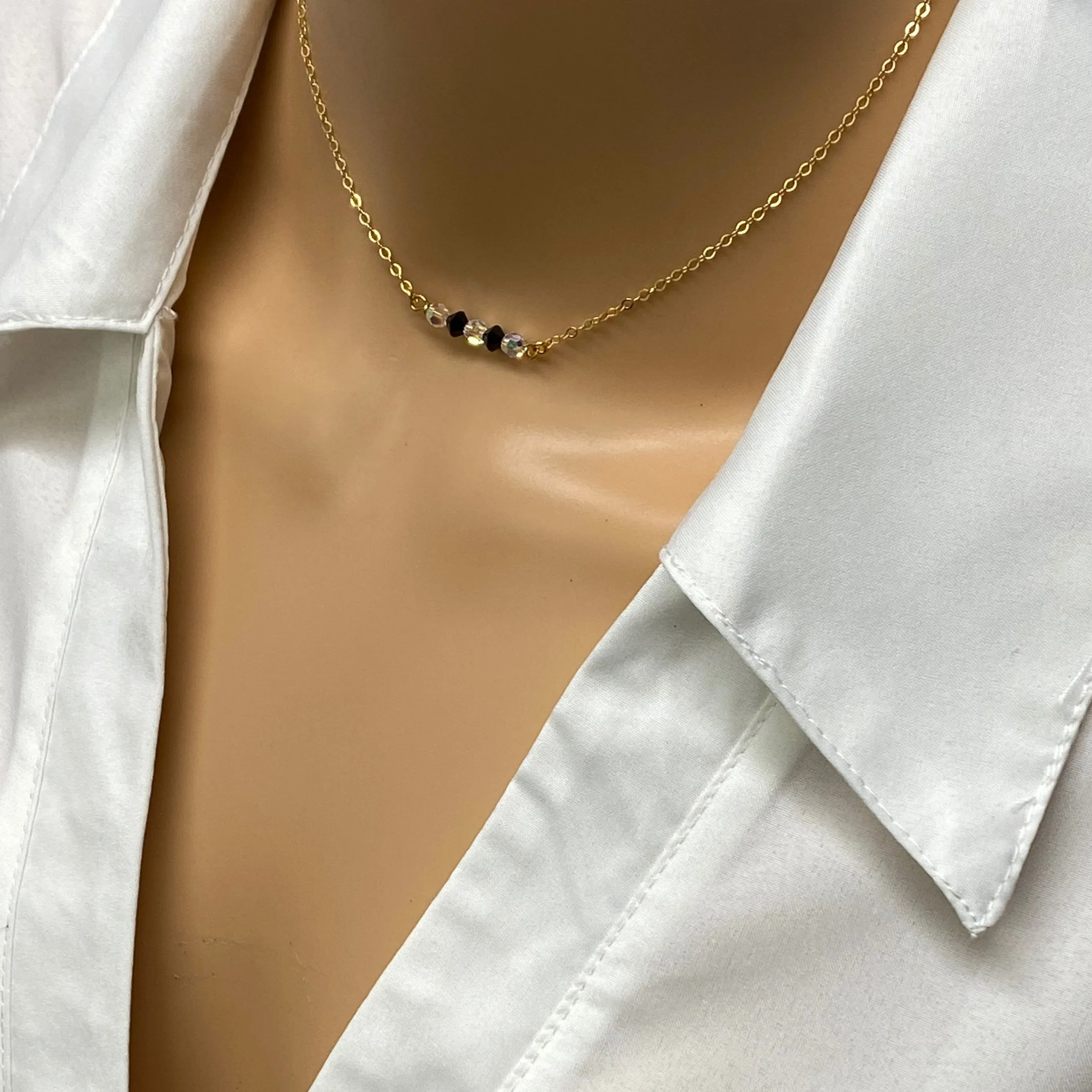 Black White Crystal  Bar Necklace