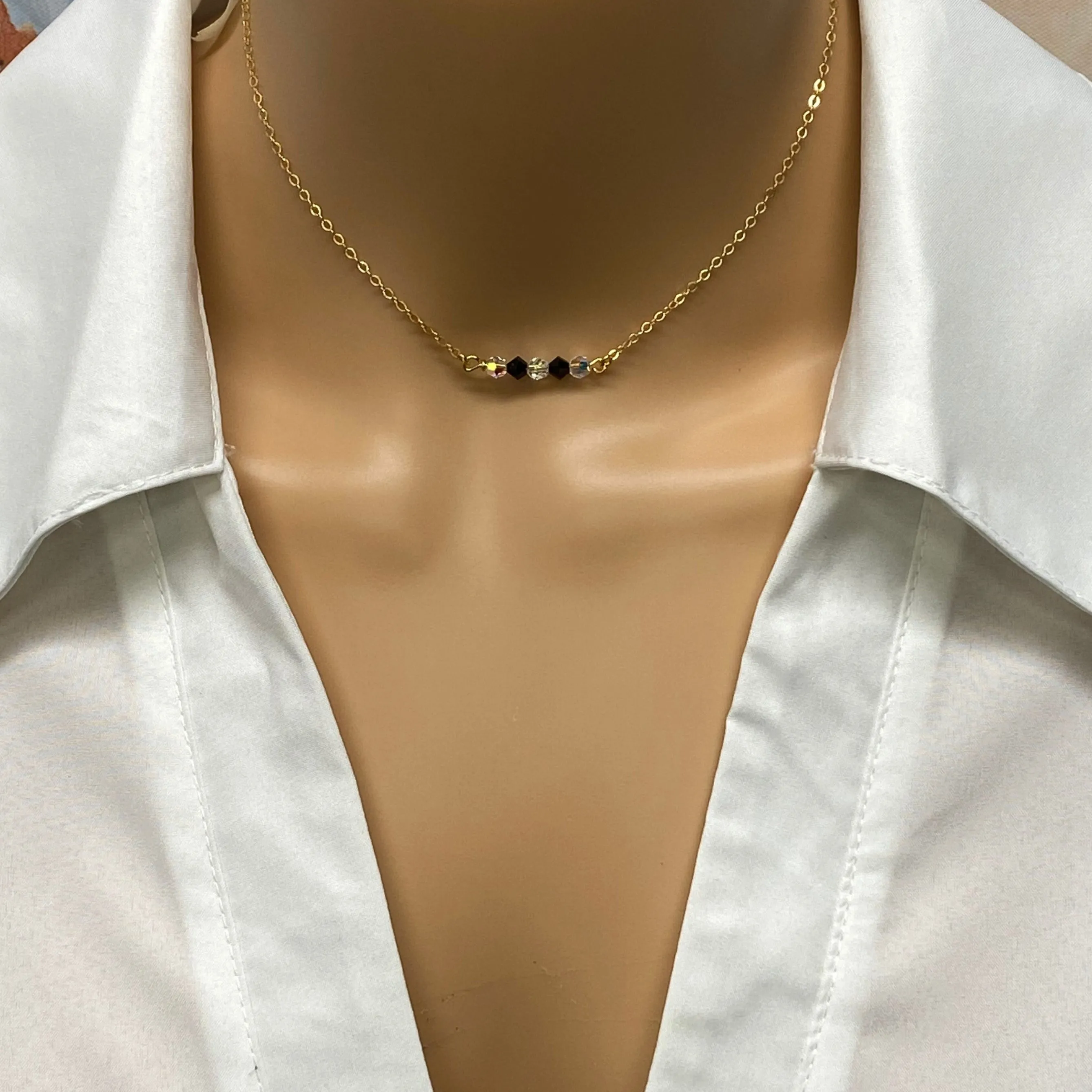 Black White Crystal  Bar Necklace
