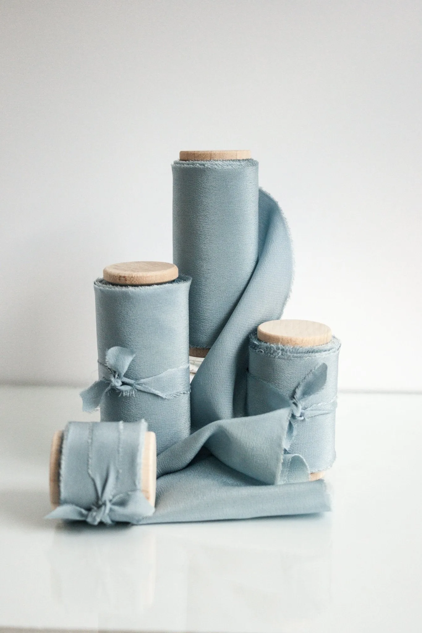 Blue Bell Blue Silk Ribbon in Crepe de Chine, Naturally Dyed