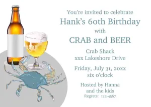BLUE CRAB AND BEER CUSTOM INVITATION