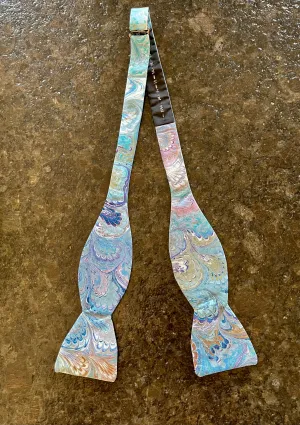 Blue green purple  water marbled silk bow tie