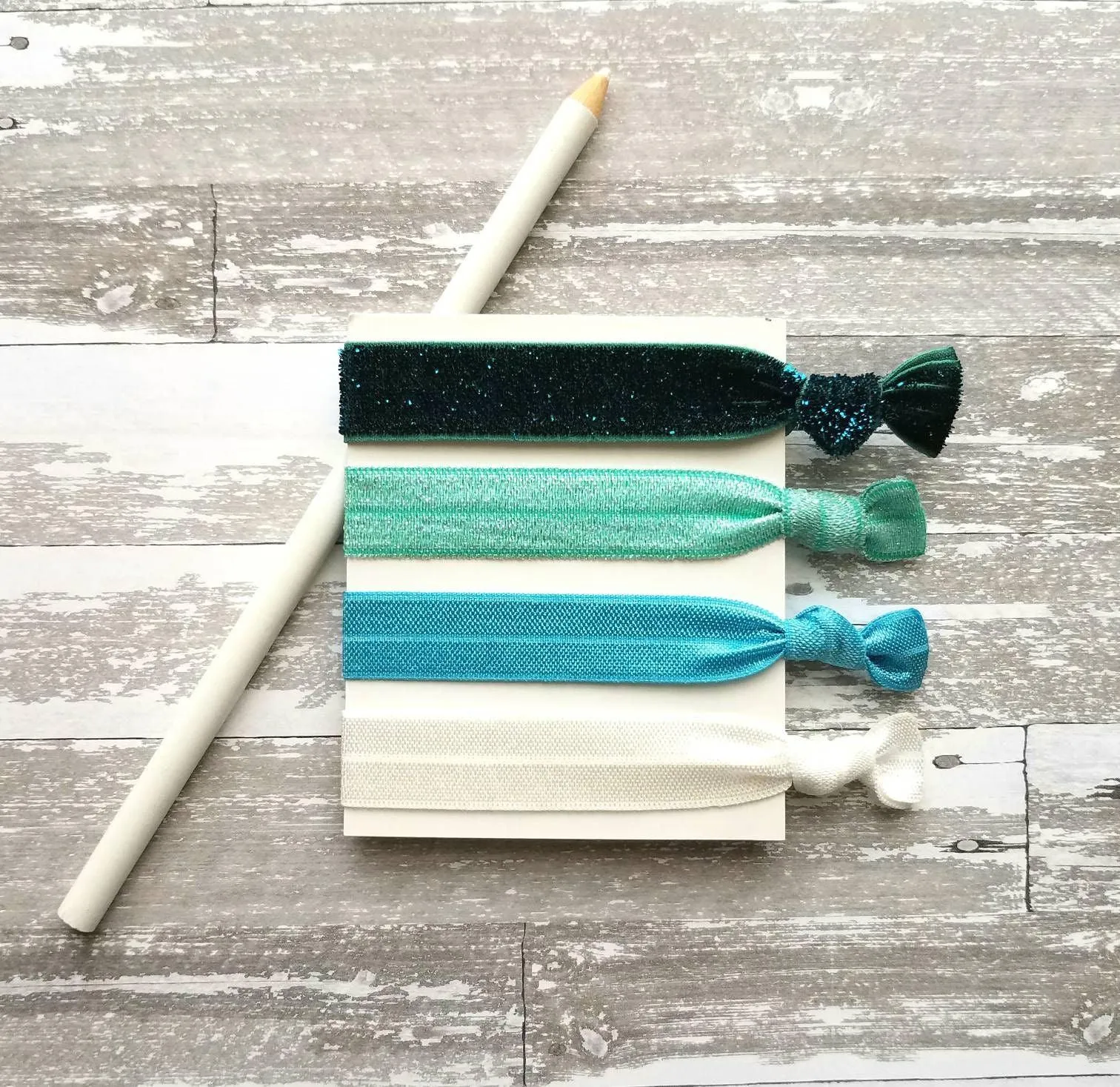 Blue Hair Band Set - ombre shades aqua turquoise velvet teal glitter sparkle elastic head tie ponytail holder handmade knot girl accessory