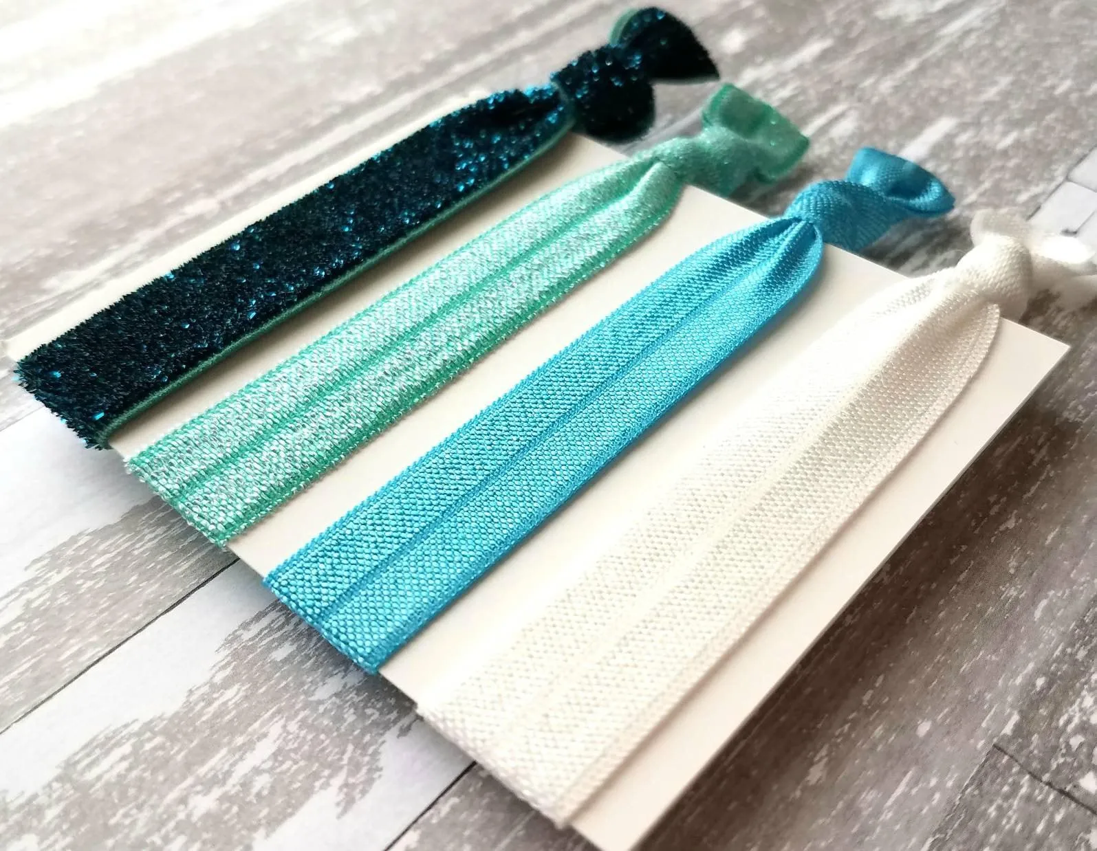 Blue Hair Band Set - ombre shades aqua turquoise velvet teal glitter sparkle elastic head tie ponytail holder handmade knot girl accessory