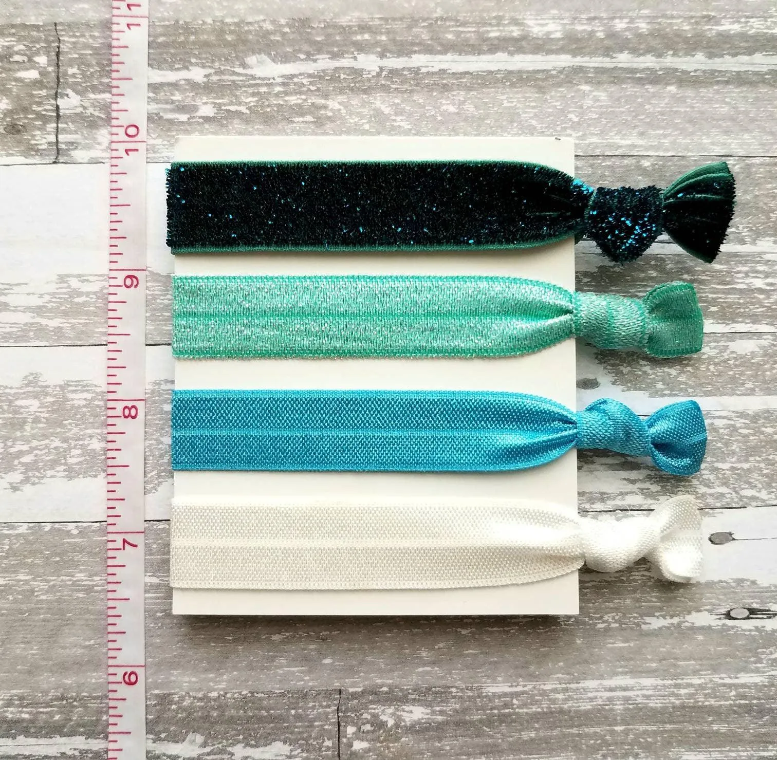 Blue Hair Band Set - ombre shades aqua turquoise velvet teal glitter sparkle elastic head tie ponytail holder handmade knot girl accessory