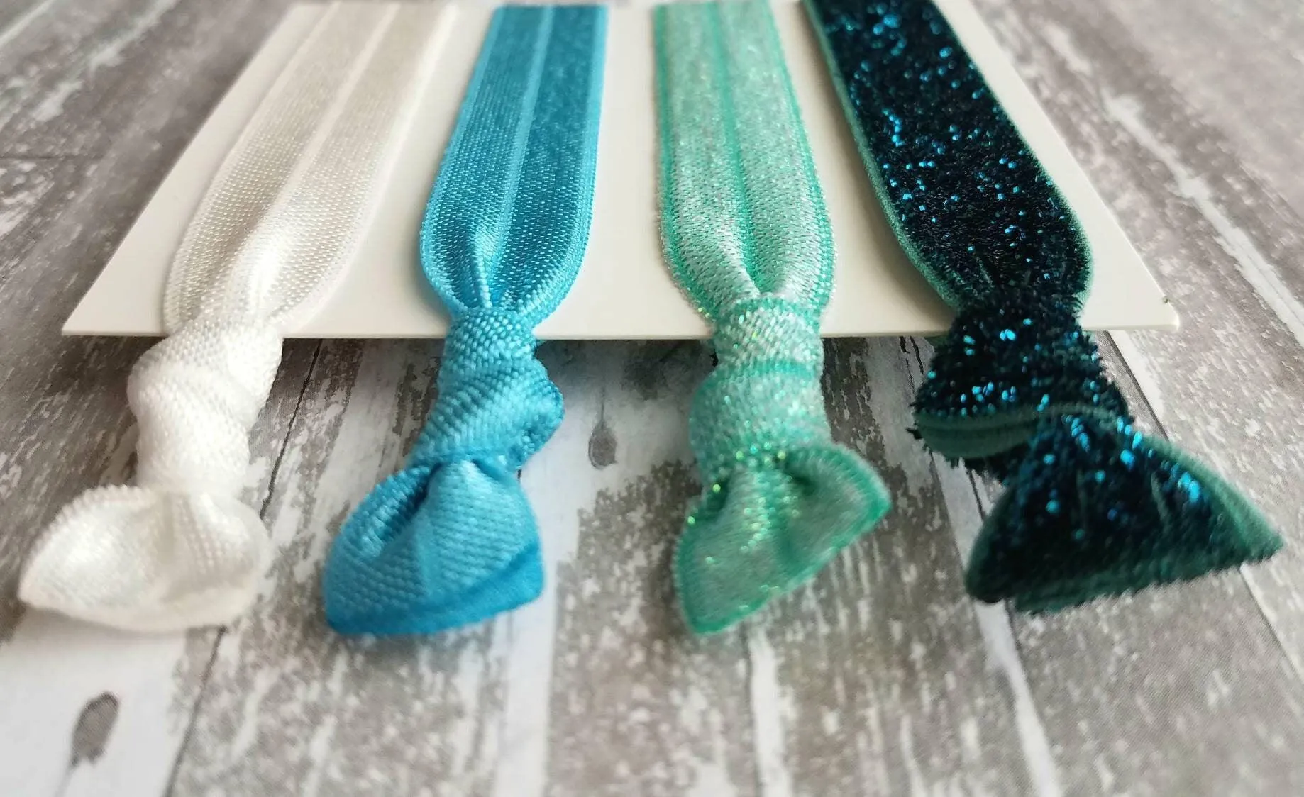Blue Hair Band Set - ombre shades aqua turquoise velvet teal glitter sparkle elastic head tie ponytail holder handmade knot girl accessory
