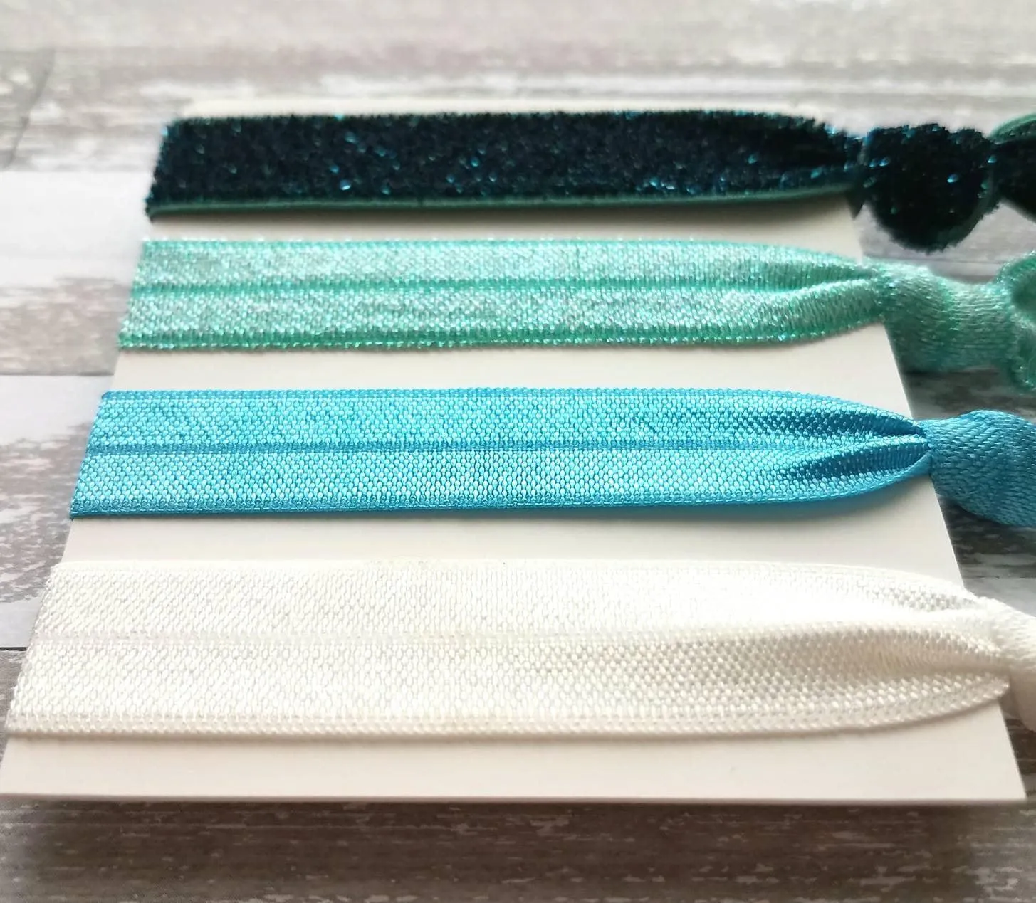 Blue Hair Band Set - ombre shades aqua turquoise velvet teal glitter sparkle elastic head tie ponytail holder handmade knot girl accessory
