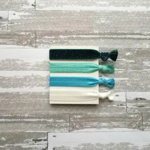 Blue Hair Band Set - ombre shades aqua turquoise velvet teal glitter sparkle elastic head tie ponytail holder handmade knot girl accessory