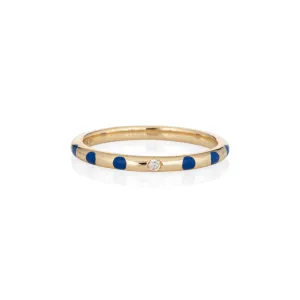 Blue Polka Dot Enamel Diamond Ring Sz 6.5 14k Yellow Gold Stacking Band Jewelry