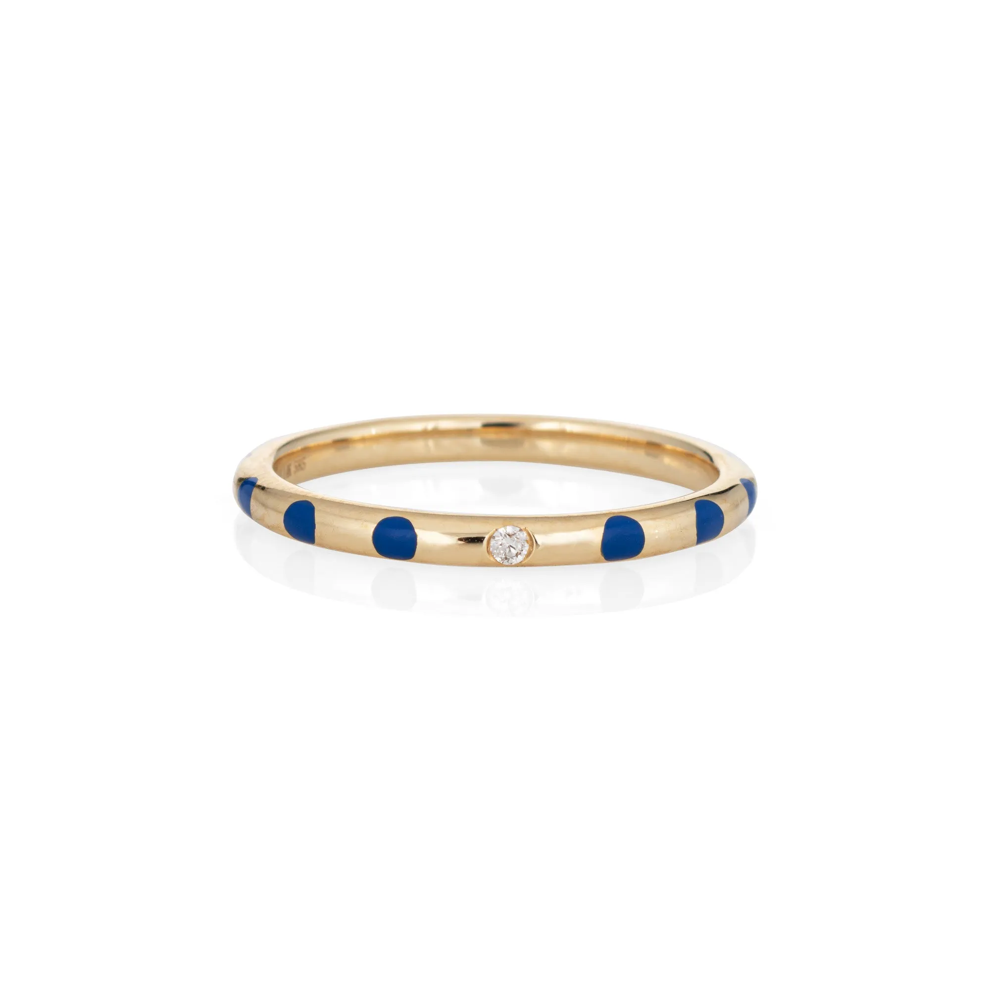 Blue Polka Dot Enamel Diamond Ring Sz 6.5 14k Yellow Gold Stacking Band Jewelry