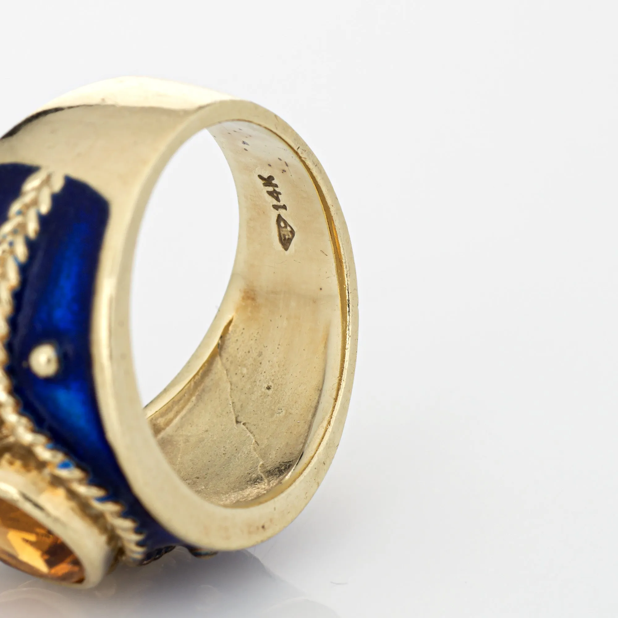 Blue Polka Dot Enamel Diamond Ring Sz 6.5 14k Yellow Gold Stacking Band Jewelry