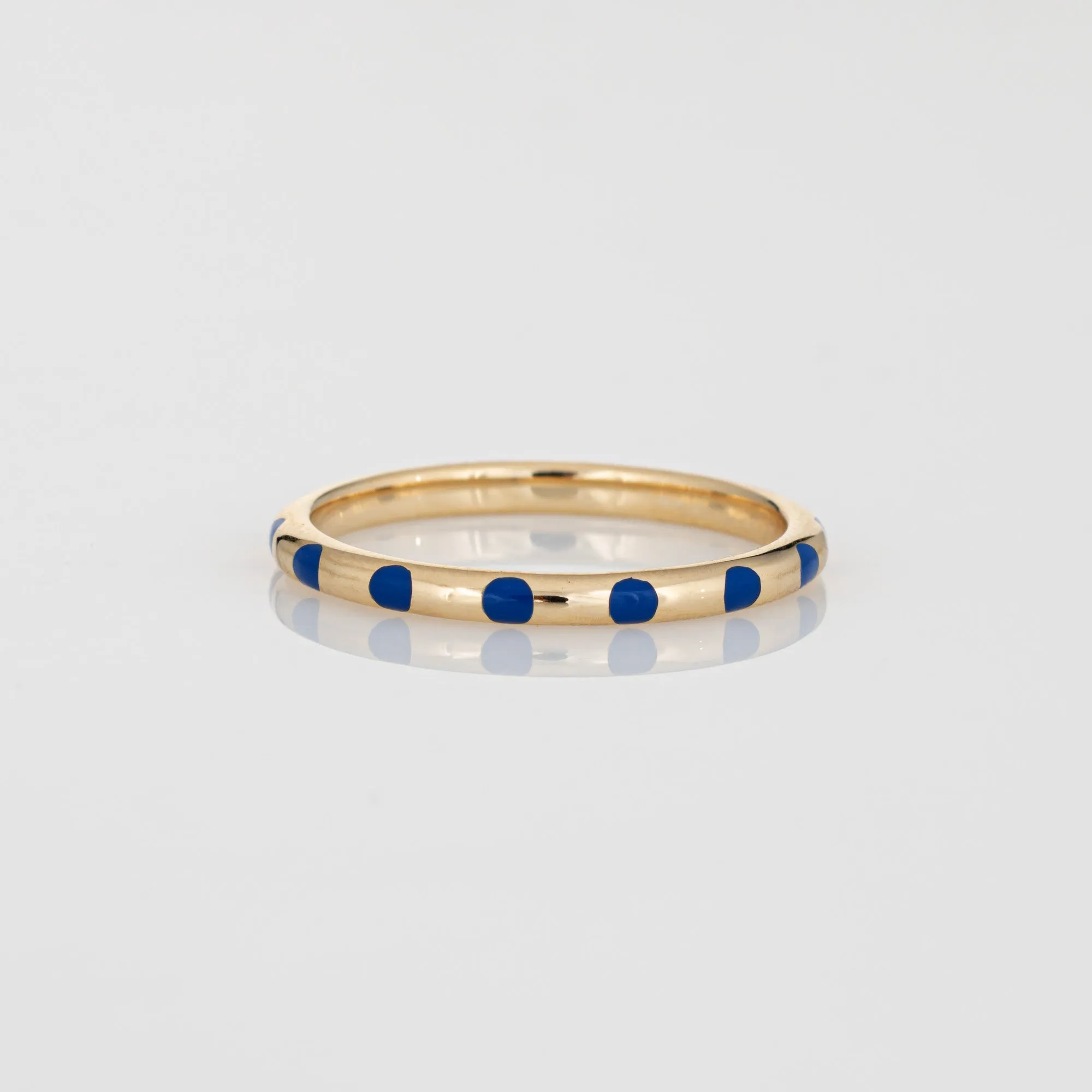 Blue Polka Dot Enamel Diamond Ring Sz 6.5 14k Yellow Gold Stacking Band Jewelry