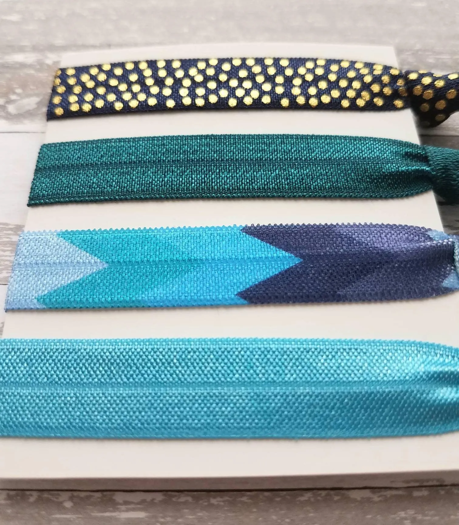 Blue Tribal Hair Tie Set, tribal bands, tribal hair ribbon, Aztec print hair tie, blue arrow hair ties, blue chevron elastic, navy aqua teal