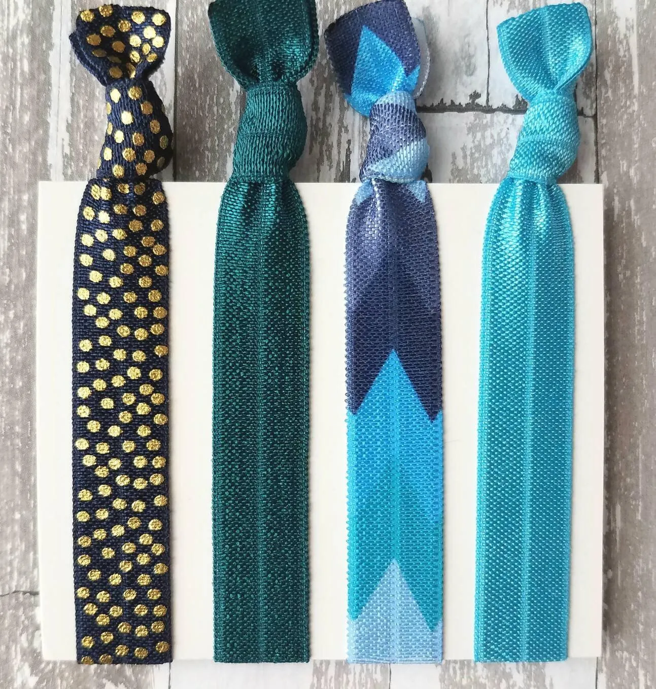 Blue Tribal Hair Tie Set, tribal bands, tribal hair ribbon, Aztec print hair tie, blue arrow hair ties, blue chevron elastic, navy aqua teal