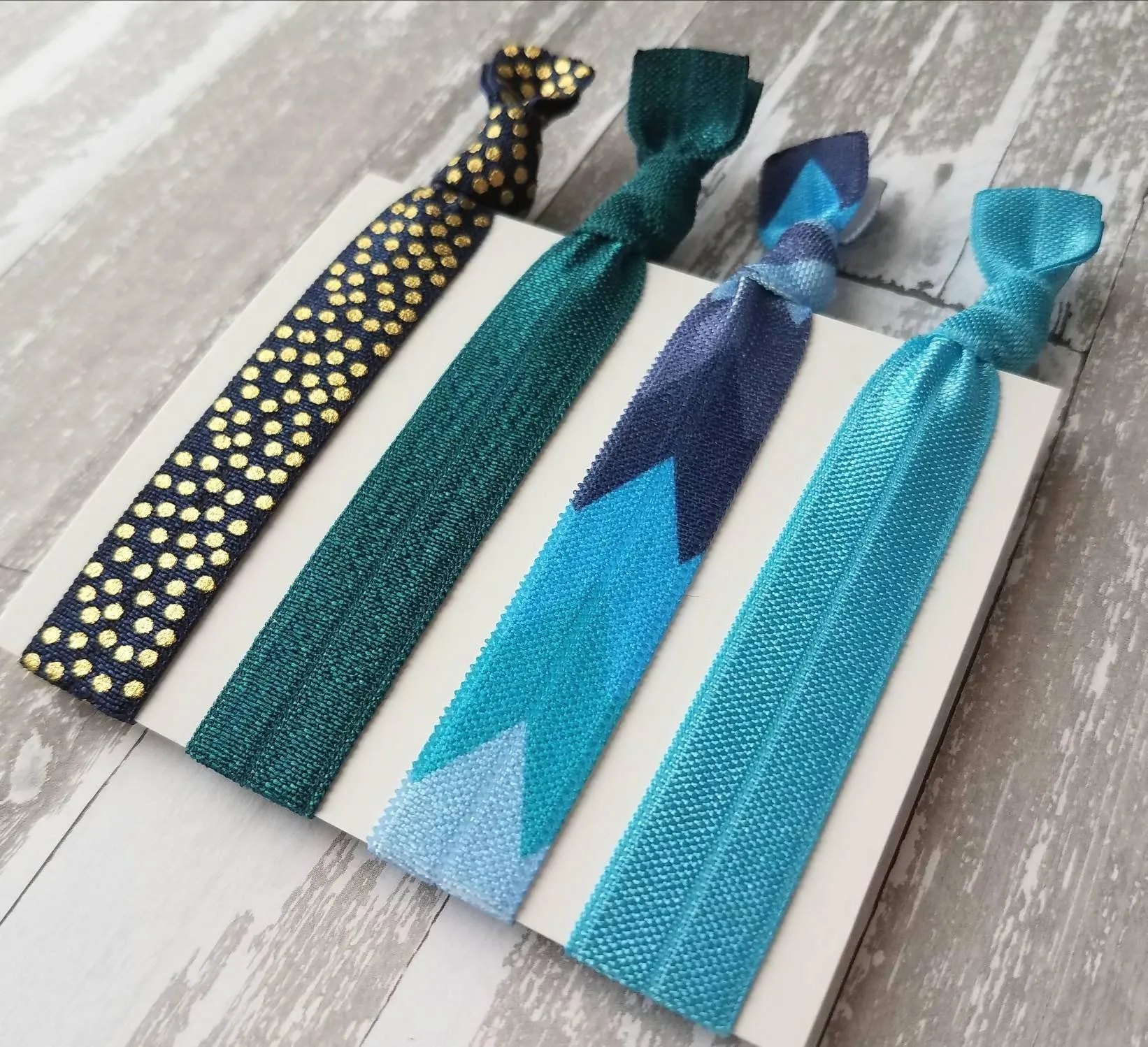 Blue Tribal Hair Tie Set, tribal bands, tribal hair ribbon, Aztec print hair tie, blue arrow hair ties, blue chevron elastic, navy aqua teal