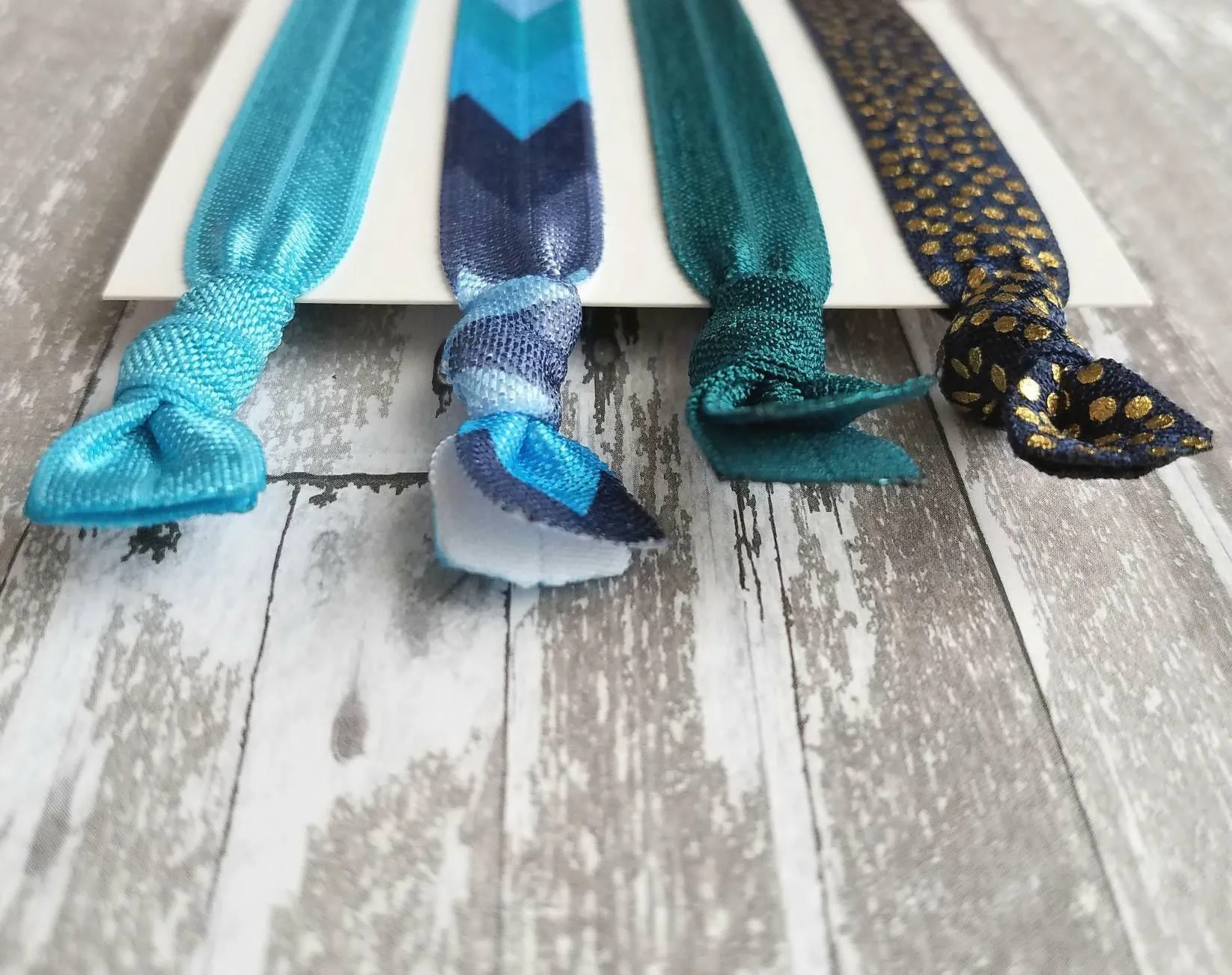 Blue Tribal Hair Tie Set, tribal bands, tribal hair ribbon, Aztec print hair tie, blue arrow hair ties, blue chevron elastic, navy aqua teal