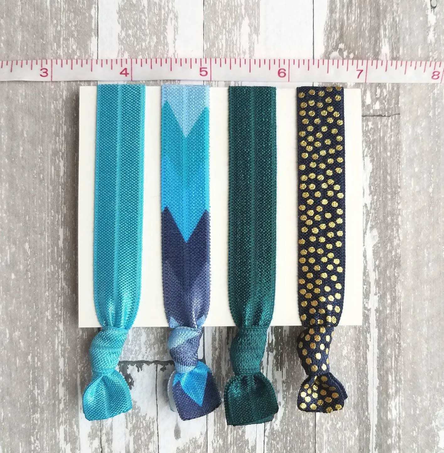 Blue Tribal Hair Tie Set, tribal bands, tribal hair ribbon, Aztec print hair tie, blue arrow hair ties, blue chevron elastic, navy aqua teal