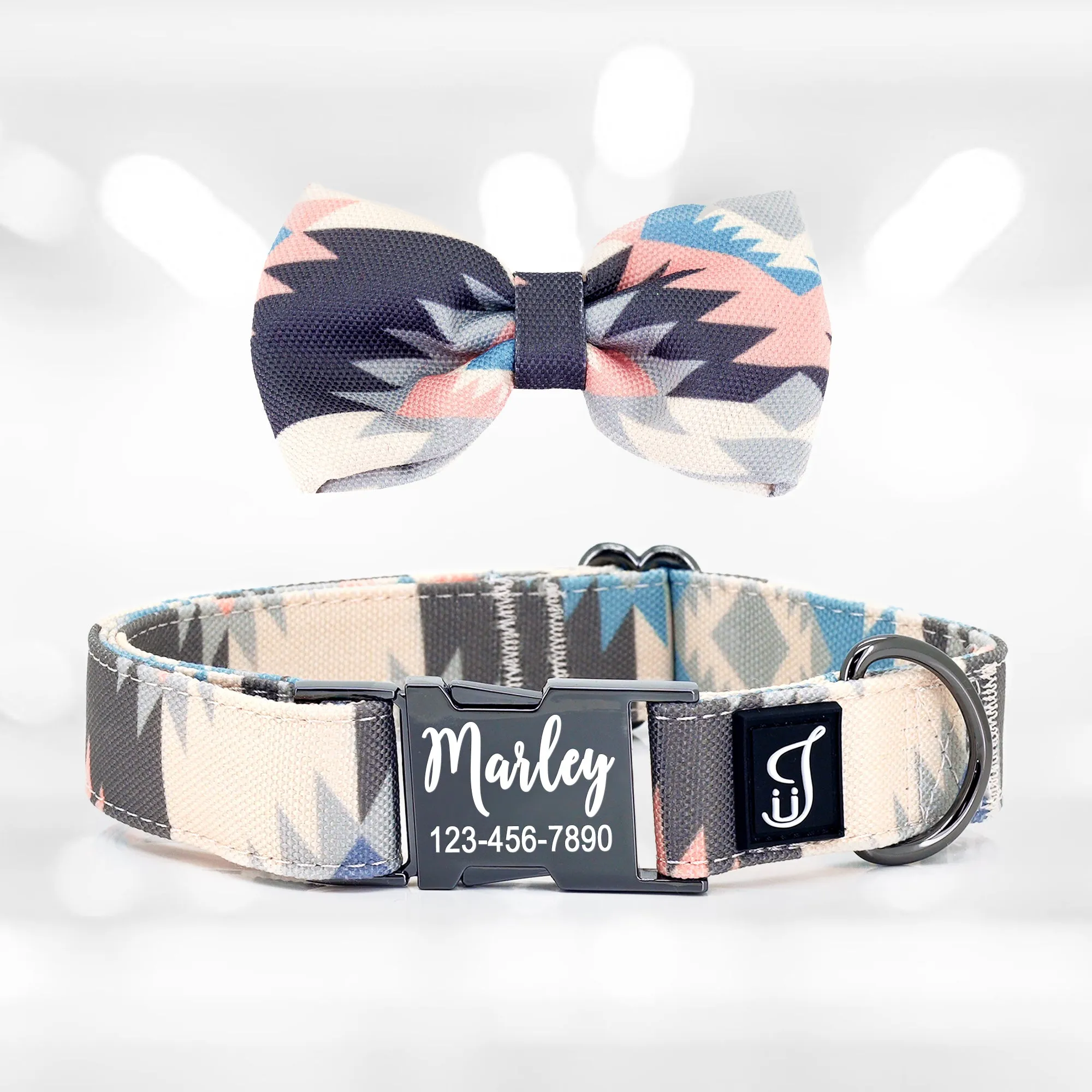Boho Aztec Dog Collar with Bow Tie