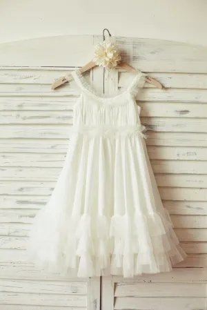 Boho Beach Ivory Chiffon Tulle Flower Girl Dress