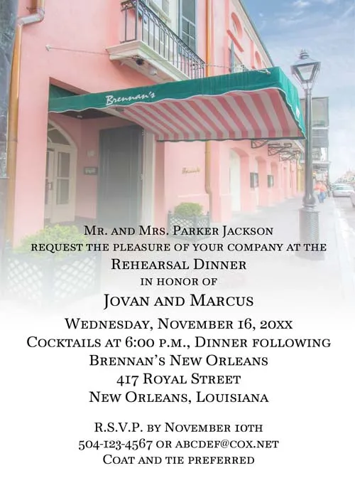 BRENNAN'S RESTAURANT (DAY VERTICAL) CUSTOM INVITATION