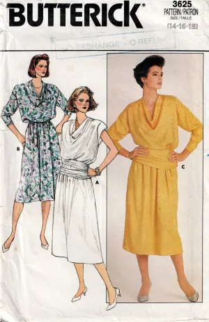 Butterick 3625 Womens Blouson Dress with Draped Neckline & Ruched Waist 1980s Vintage Sewing Pattern Size 14 - 18 UNCUT Factory Folded