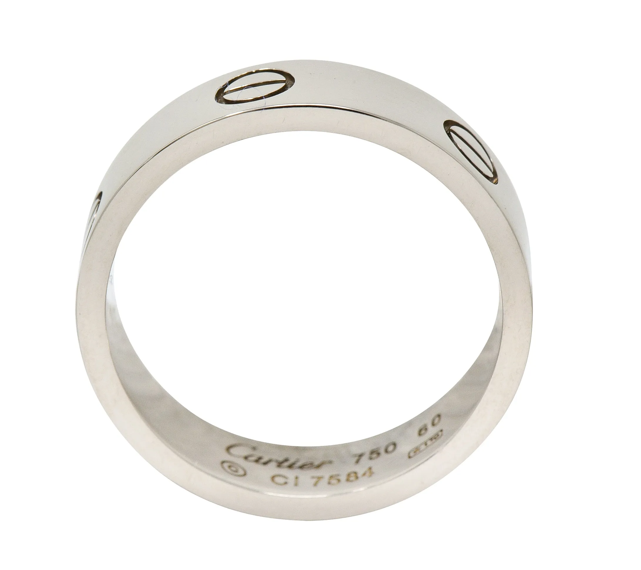 Cartier 18 Karat White Gold Unisex Vintage Love Band Ring