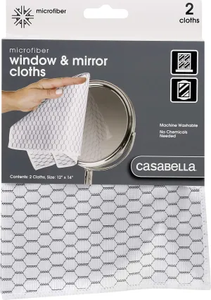 Casabella Microfiber White and Black Honeycomb Glass Cloth (2 Pack), 12" x 14"