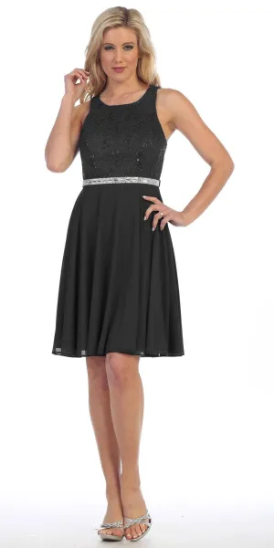 Celavie 6253 Scoop Neck Lace Top Knee-Length Cocktail Dress