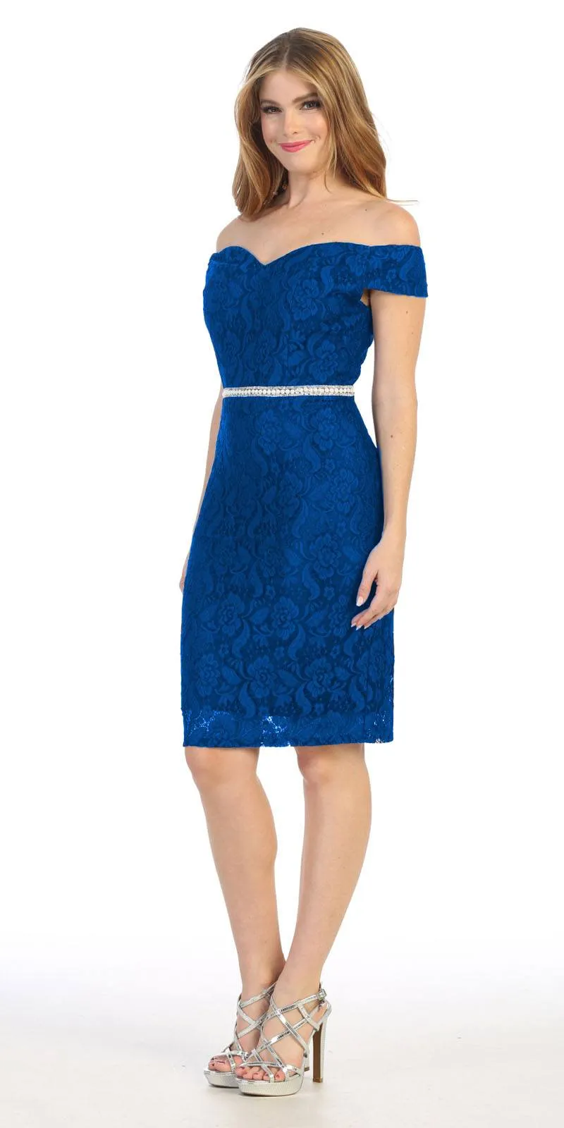 Celavie 6333 Off-the-Shoulder Cocktail Dress Embellished Waist